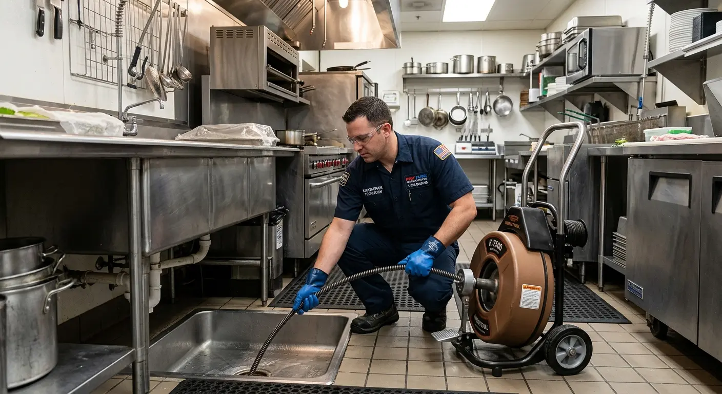 Commercial drain cleaning service in a restaurant kitchen in Millbrae