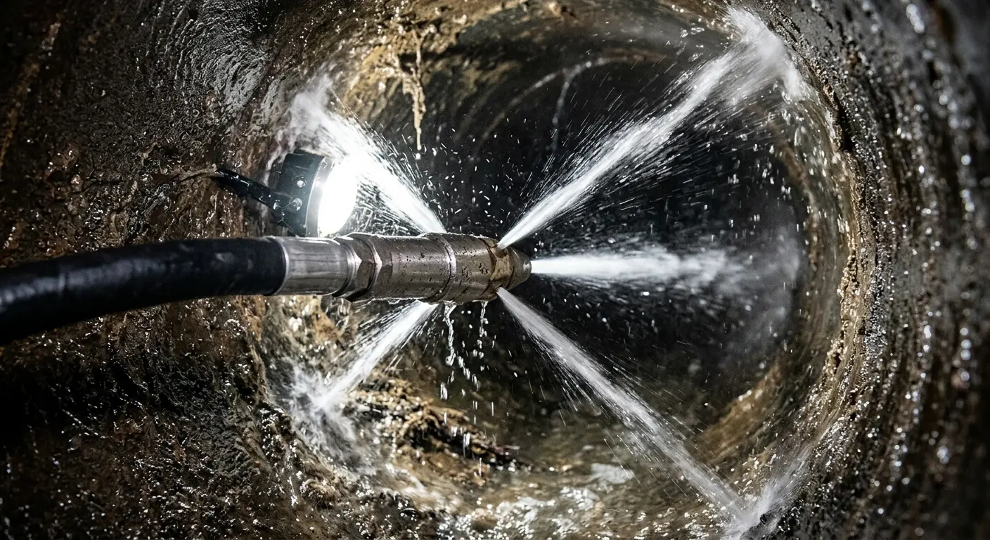 High-pressure hydro jetting nozzle cleaning sewer pipe for Storm Drain Cleaning in Millbrae